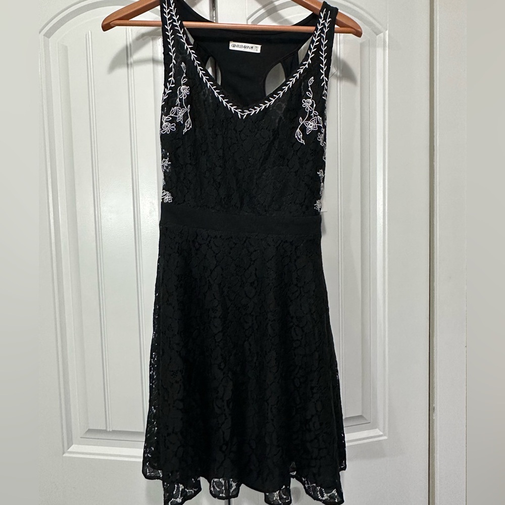Gentle Fawn Black Lace Dress with White Embroidery